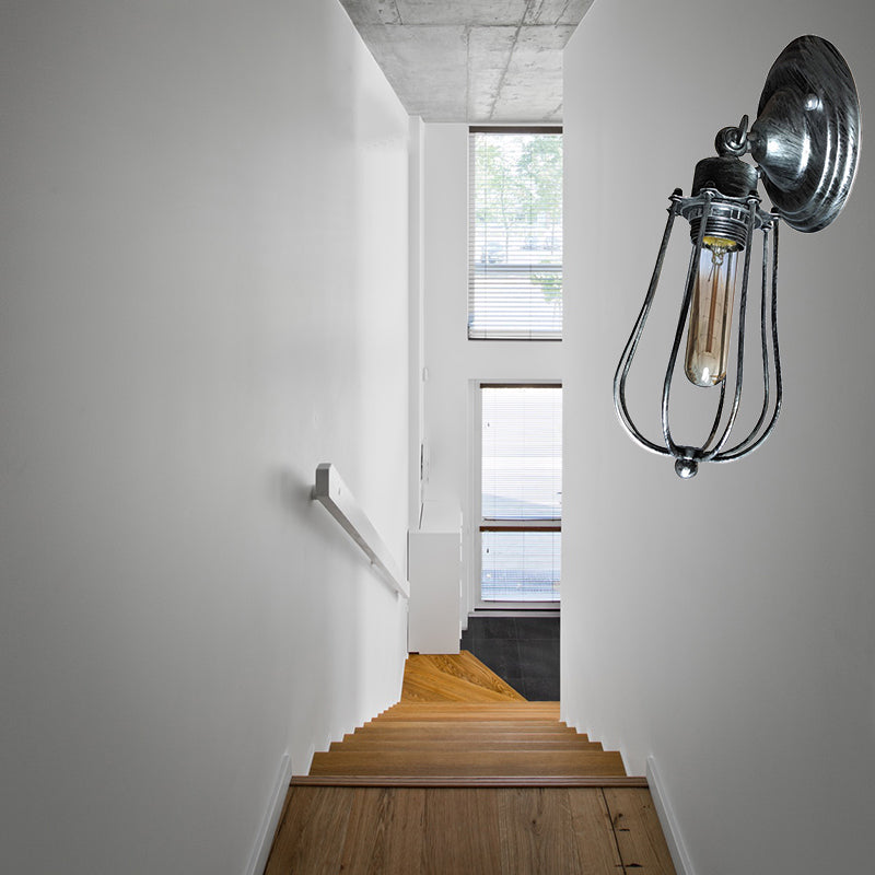 Vivolux | 1 Kopdraad Beschermingswandlamp Wandlamp met Gloeilamp Schaduw Industrieel Verouderd Messing/Antiek Zilveren IJzeren Wandlamp voor Restaurant