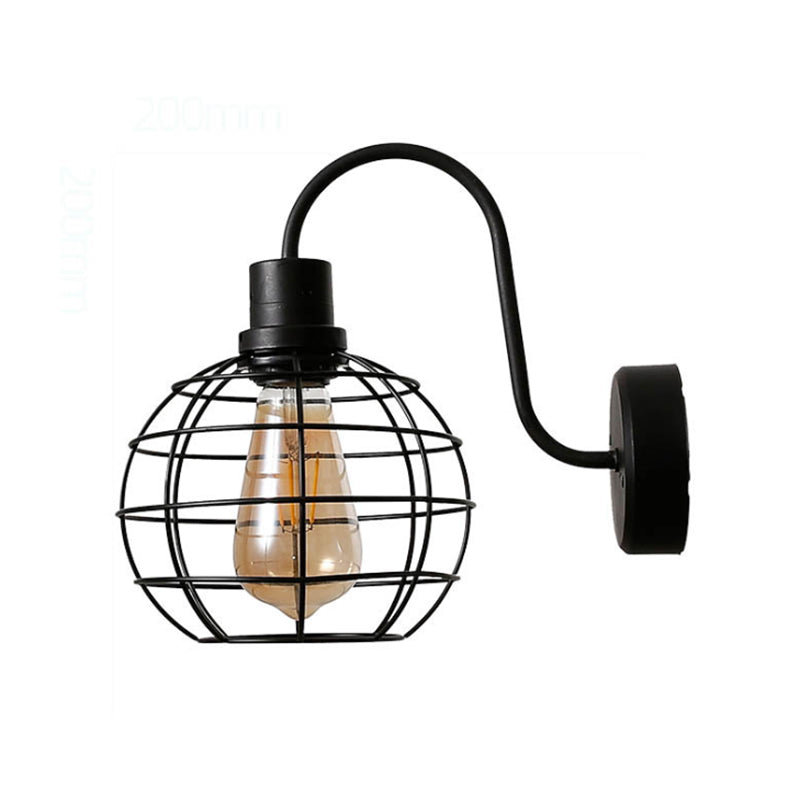 Vivolux | 1 Glühbirne Wandleuchte Retro-Stil Draht Global Käfig Metall Wandleuchte Licht in Schwarz für Wohnzimmer