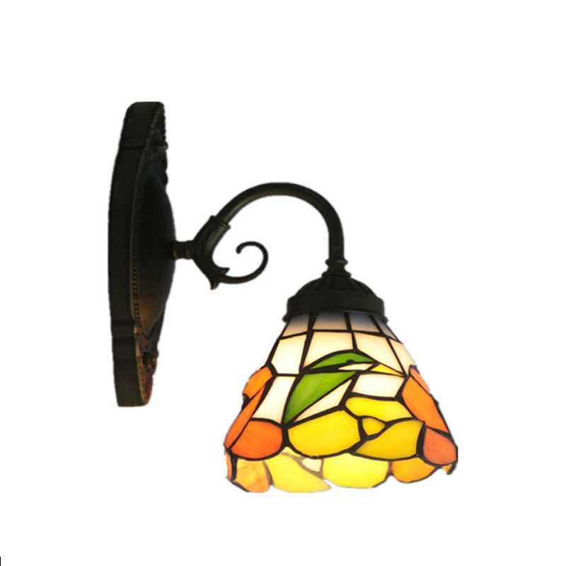 Vivolux | 1 Kopf Pfingstrosen Wandleuchte Viktorianisch Schwarzes Gefärbtes Glas Wandmontage Licht mit Gebogener/gerader Arm