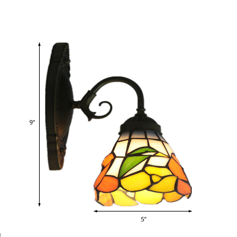 Vivolux | 1 Kopf Pfingstrosen Wandleuchte Viktorianisch Schwarzes Gefärbtes Glas Wandmontage Licht mit Gebogener/gerader Arm