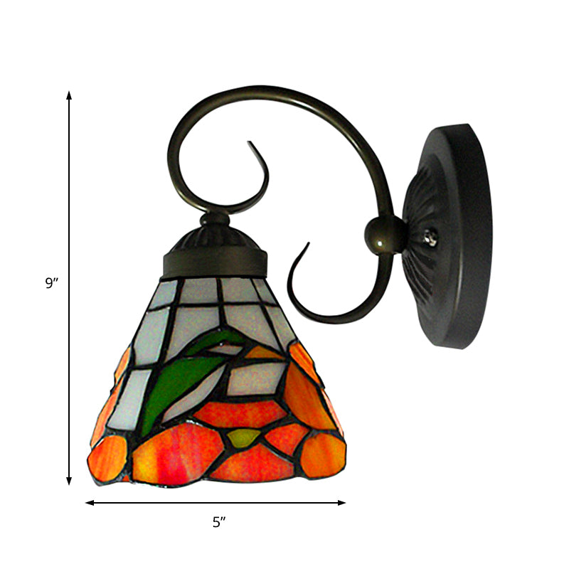 Vivolux | 1 Kopf Pfingstrosen Wandleuchte Viktorianisch Schwarzes Gefärbtes Glas Wandmontage Licht mit Gebogener/gerader Arm