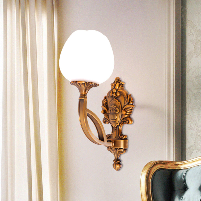 Vivolux | Tulip Witte Glazen Wandlamp Sconces Land 1/2-Bulb Woonkamer Wandverlichting Fixture in Messing met Gebogen Arm