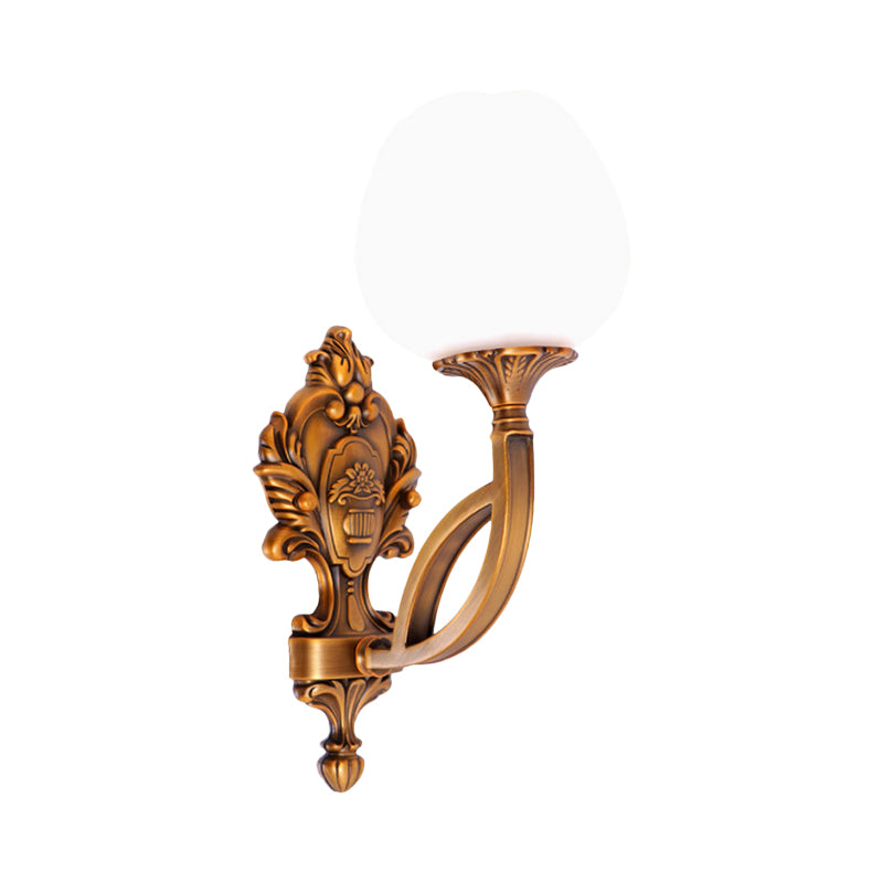 Vivolux | Tulip Witte Glazen Wandlamp Sconces Land 1/2-Bulb Woonkamer Wandverlichting Fixture in Messing met Gebogen Arm