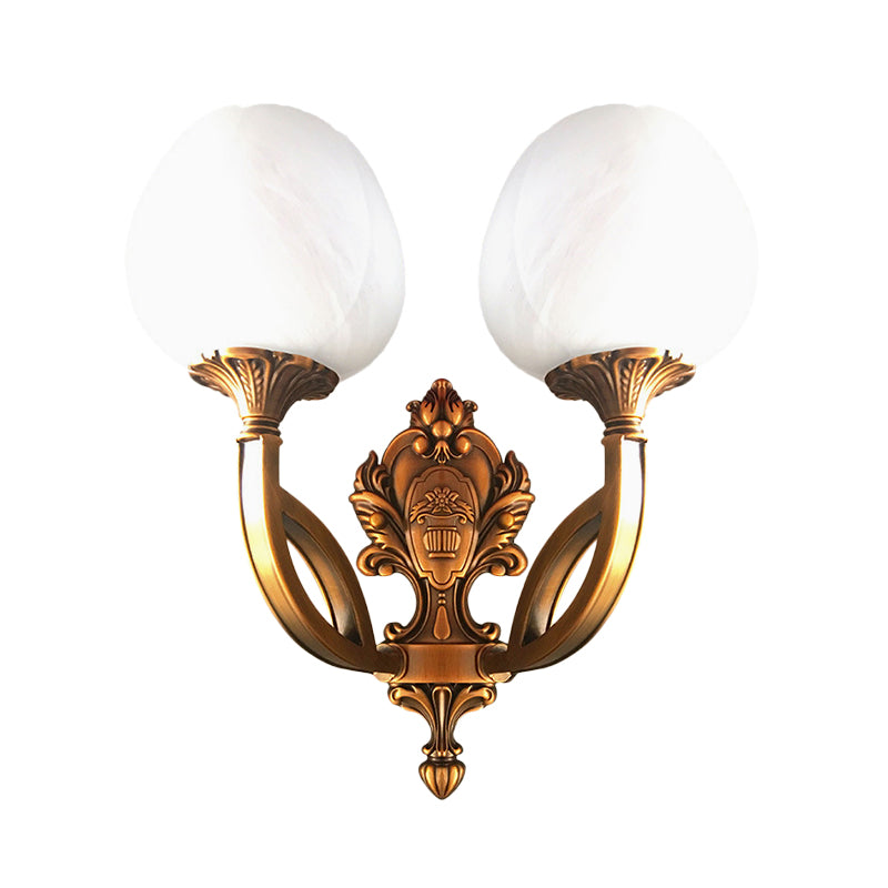 Vivolux | Tulip Witte Glazen Wandlamp Sconces Land 1/2-Bulb Woonkamer Wandverlichting Fixture in Messing met Gebogen Arm