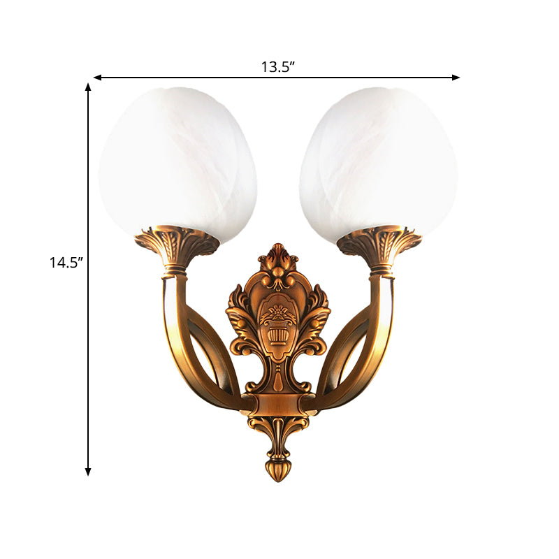 Vivolux | Tulip Witte Glazen Wandlamp Sconces Land 1/2-Bulb Woonkamer Wandverlichting Fixture in Messing met Gebogen Arm