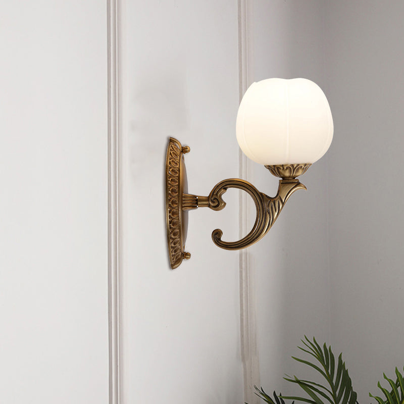 Vivolux | 1 Kopf Weißes Glas Wandmontierte Leuchte Land Messing Blüte Teestube Oberfläche Wandleuchte