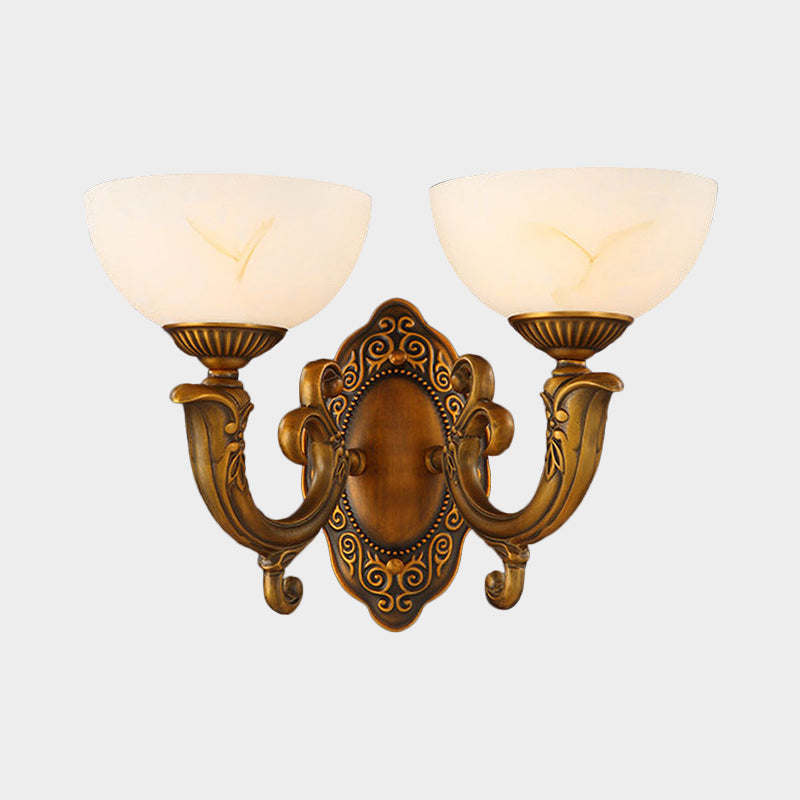 Vivolux | Rustieke Zwevende Arm Wandlamp 1/2-Licht Metaal Wandverlichting Ideeën in Messing met Kom Matglas Shade