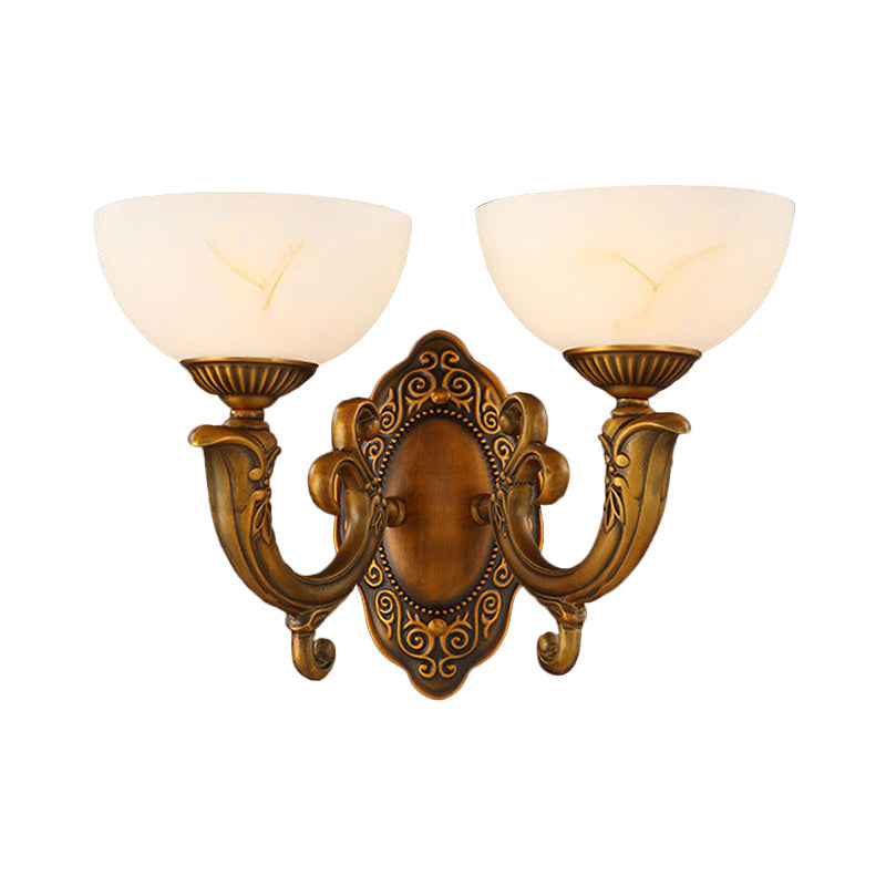 Vivolux | Rustieke Zwevende Arm Wandlamp 1/2-Licht Metaal Wandverlichting Ideeën in Messing met Kom Matglas Shade