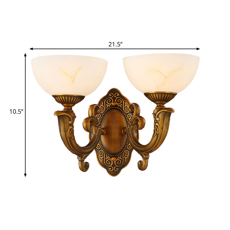 Vivolux | Rustieke Zwevende Arm Wandlamp 1/2-Licht Metaal Wandverlichting Ideeën in Messing met Kom Matglas Shade