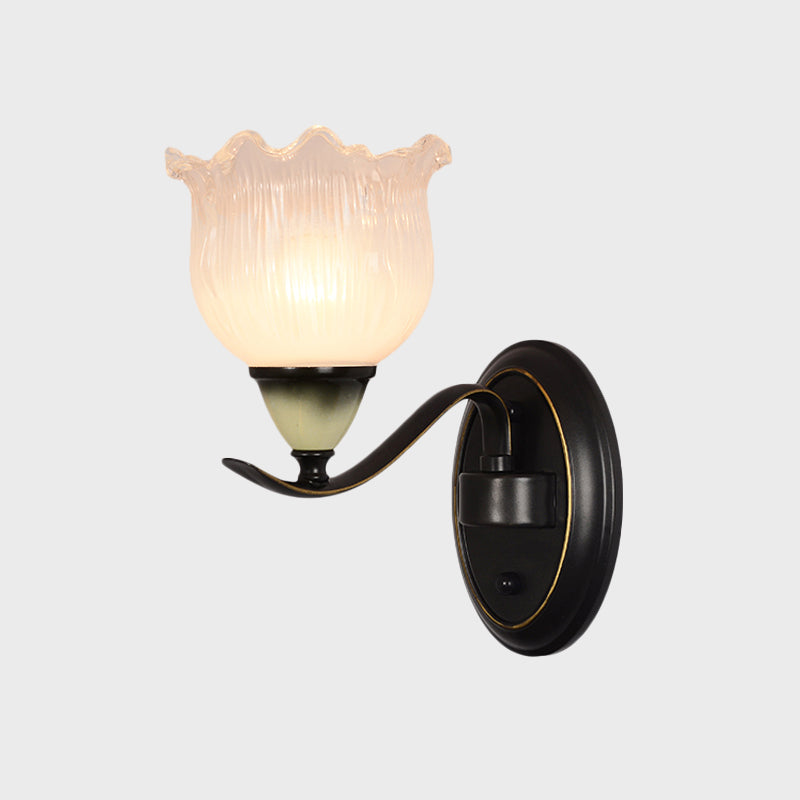 Vivolux | Vintage Blossom Wandleuchte 1/2-Glühbirne Opal Rippenglas Wandbeleuchtung Idee in Schwarz für Wohnzimmer