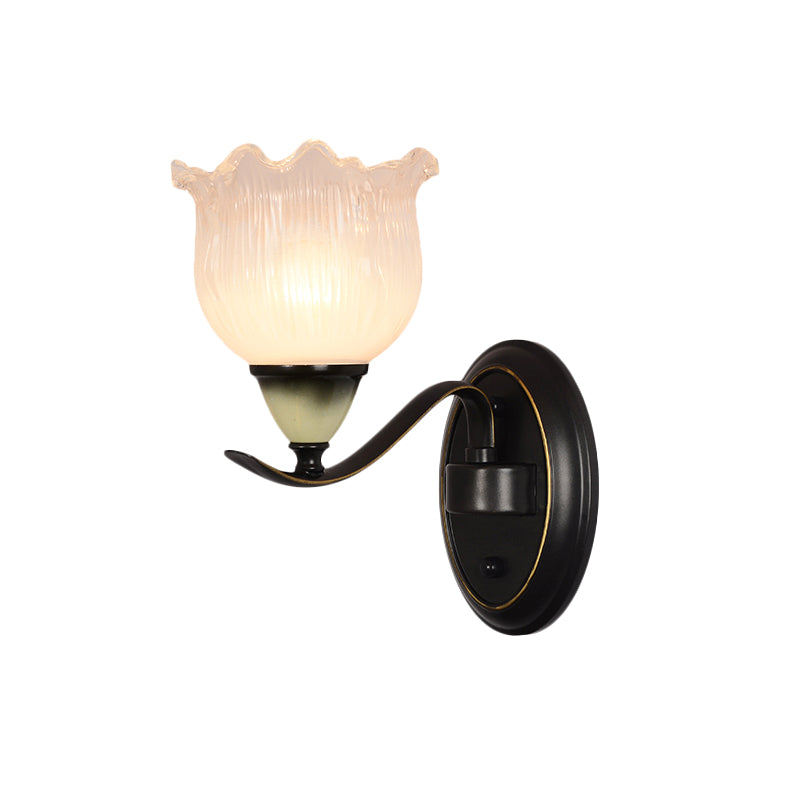 Vivolux | Vintage Blossom Wandleuchte 1/2-Glühbirne Opal Rippenglas Wandbeleuchtung Idee in Schwarz für Wohnzimmer