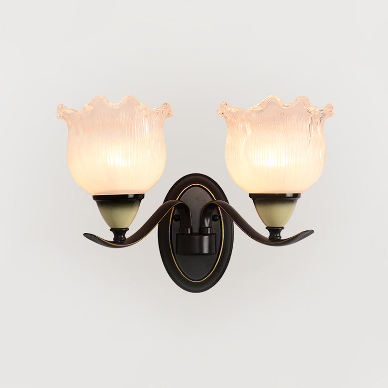 Vivolux | Vintage Blossom Wandleuchte 1/2-Glühbirne Opal Rippenglas Wandbeleuchtung Idee in Schwarz für Wohnzimmer