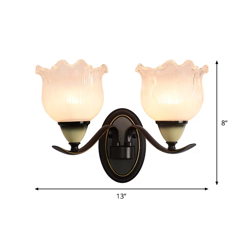 Vivolux | Vintage Blossom Wandleuchte 1/2-Glühbirne Opal Rippenglas Wandbeleuchtung Idee in Schwarz für Wohnzimmer