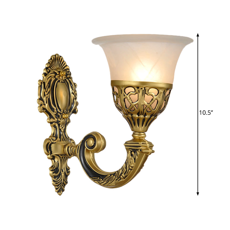Vivolux | 1 Glühbirne Frosted Glass Wandleuchte Klassisches Bronze Wohnzimmer Wandmontierte Lampe mit geschnitzter Rückplatte