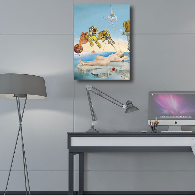 Vivolux | Salvador Dali Tiger Gemälde Surrealismus Texturiert Wohnzimmer Wandkunst Dekor in Blau