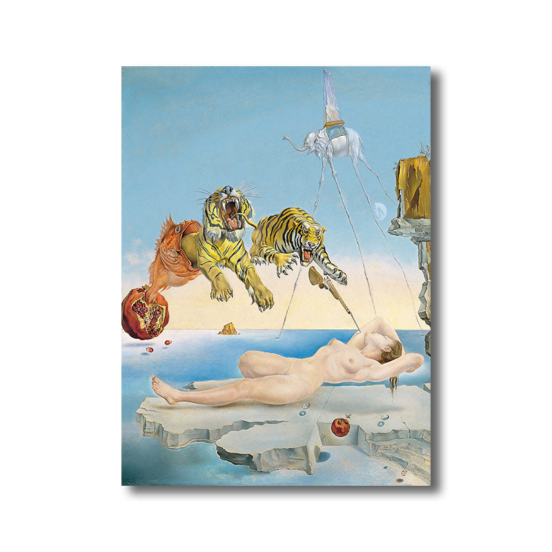 Vivolux | Salvador Dali Tiger Gemälde Surrealismus Texturiert Wohnzimmer Wandkunst Dekor in Blau