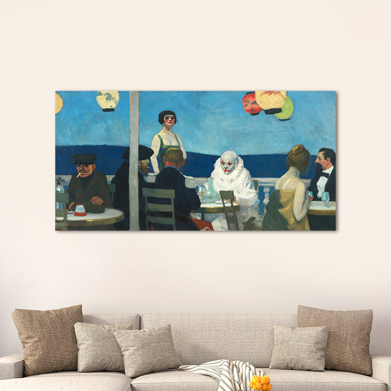 Vivolux | Restaurant's Figure Painting Blue Canvas Wall Art Print Textured, Multiple Sizes