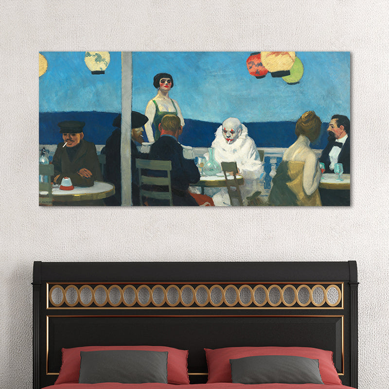 Vivolux | Restaurant's Figure Painting Blue Canvas Wall Art Print Textured, Multiple Sizes