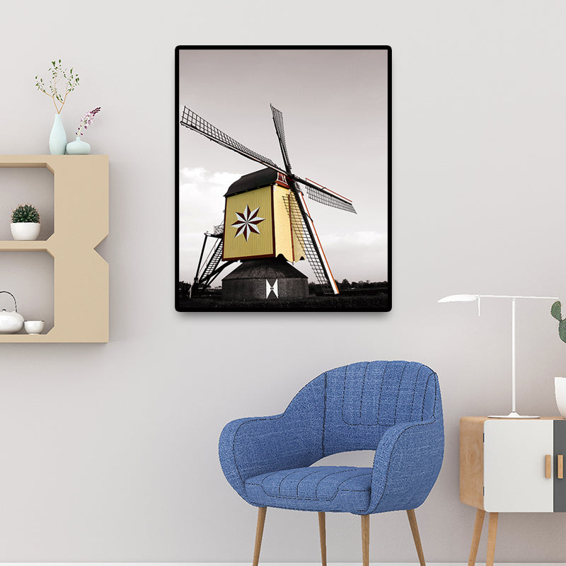 Vivolux | Zeitgenössische Windmühlen-Leinwand Wandkunst Helle Farbe Texturierte Wanddekoration für Schlafzimmer