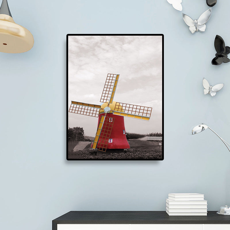 Vivolux | Zeitgenössische Windmühlen-Leinwand Wandkunst Helle Farbe Texturierte Wanddekoration für Schlafzimmer