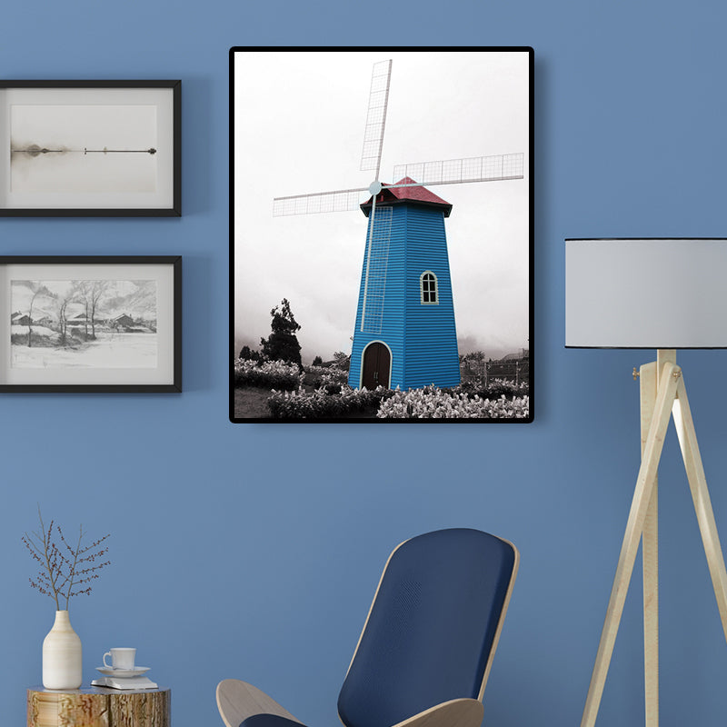 Vivolux | Zeitgenössische Windmühlen-Leinwand Wandkunst Helle Farbe Texturierte Wanddekoration für Schlafzimmer