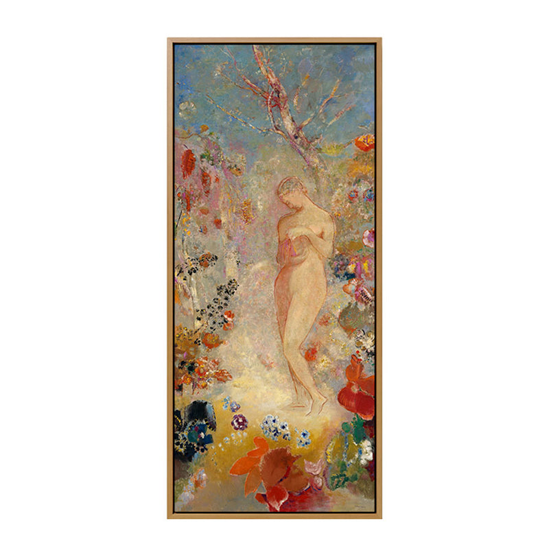 Vivolux | Traditionelle stehende Aktfigur Kunst in orange strukturiertem Wanddekor für das Wohnzimmer