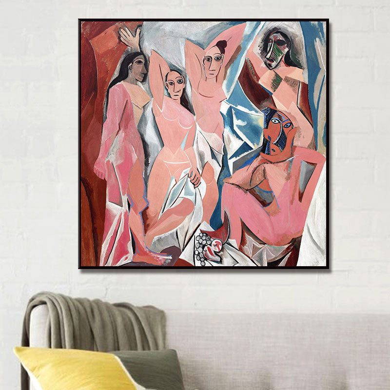 Vivolux | Picasso Avignon Mädchen Wandkunst in Pink Kubismus Leinwanddruck für Wohnzimmer