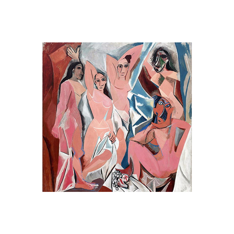 Vivolux | Picasso Avignon Mädchen Wandkunst in Pink Kubismus Leinwanddruck für Wohnzimmer
