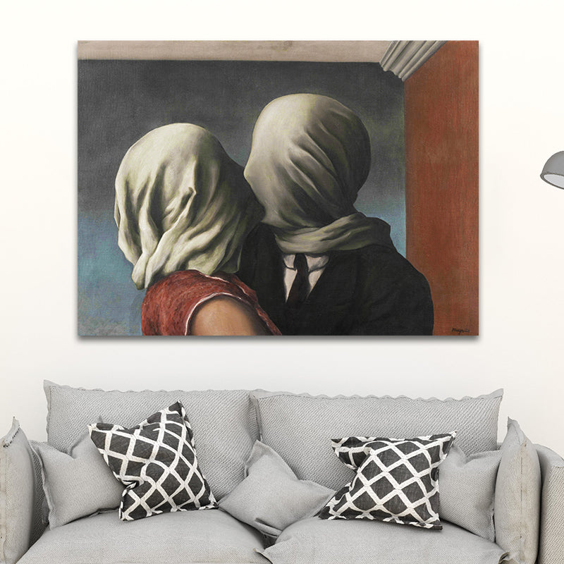 Vivolux | Surrealismus Magritte die Liebenden Leinwand Blau Texturiertes Wandkunstdruck für Wohnzimmer