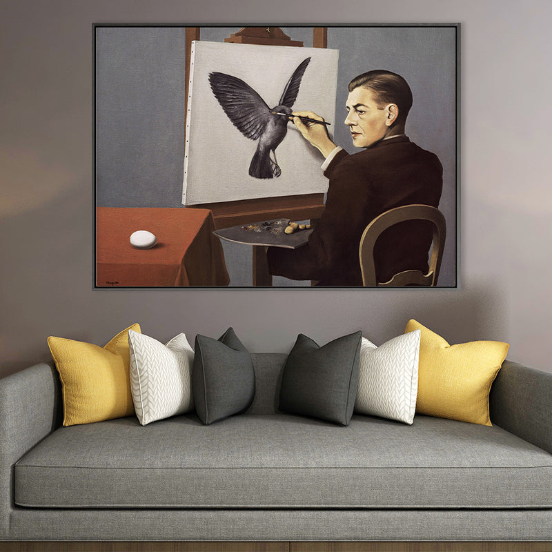Vivolux | Surrealistische Leinwandkunst Braun Rene Magritte Hellsehen Gemälde Wanddekoration für Zuhause
