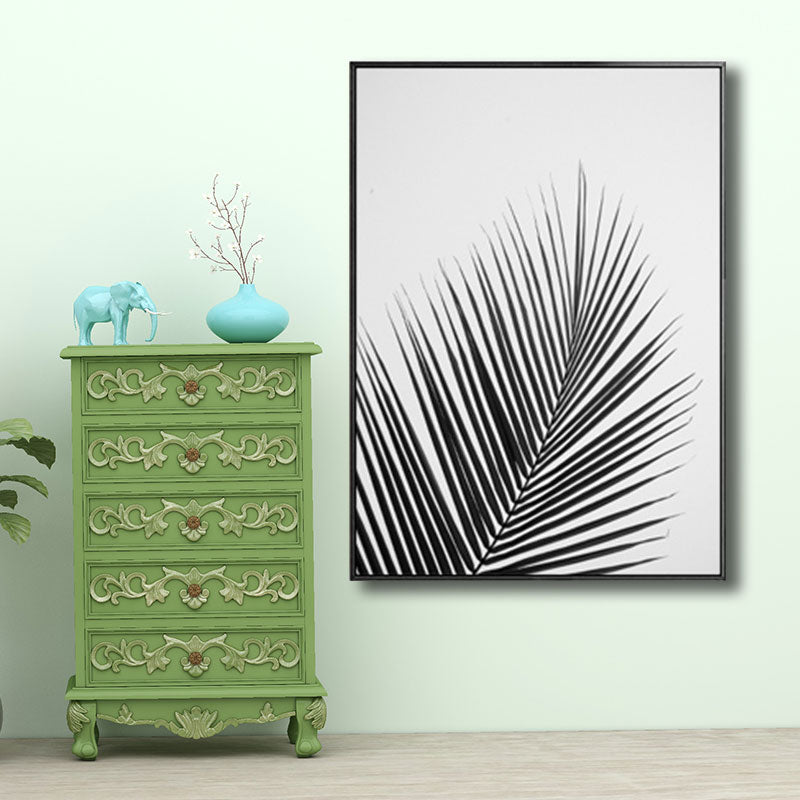 Vivolux | Palm Leaf Wrapped Canvas für Wohnzimmer Pflanzen Wandkunst Druck Schwarz für Home Decor