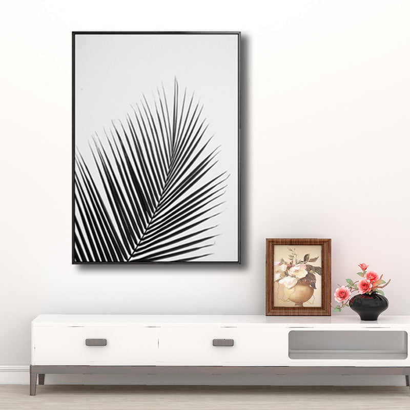 Vivolux | Palm Leaf Wrapped Canvas für Wohnzimmer Pflanzen Wandkunst Druck Schwarz für Home Decor