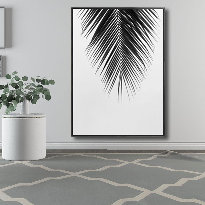 Vivolux | Palm Leaf Wrapped Canvas für Wohnzimmer Pflanzen Wandkunst Druck Schwarz für Home Decor