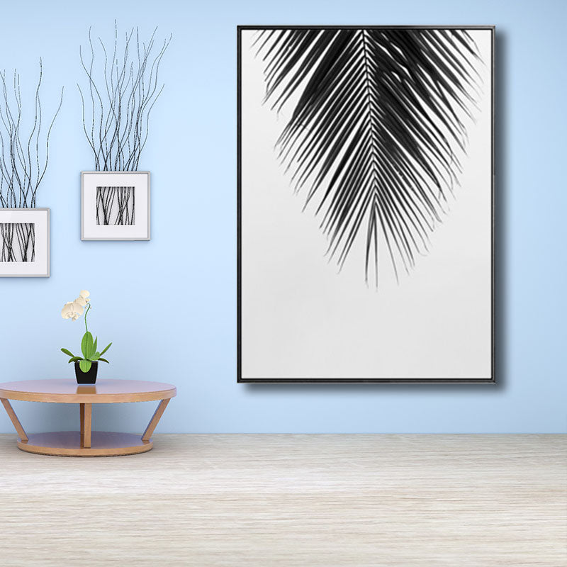 Vivolux | Palm Leaf Wrapped Canvas für Wohnzimmer Pflanzen Wandkunst Druck Schwarz für Home Decor
