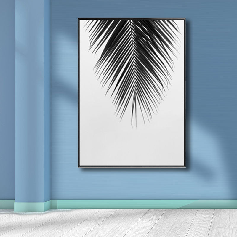 Vivolux | Palm Leaf Wrapped Canvas für Wohnzimmer Pflanzen Wandkunst Druck Schwarz für Home Decor