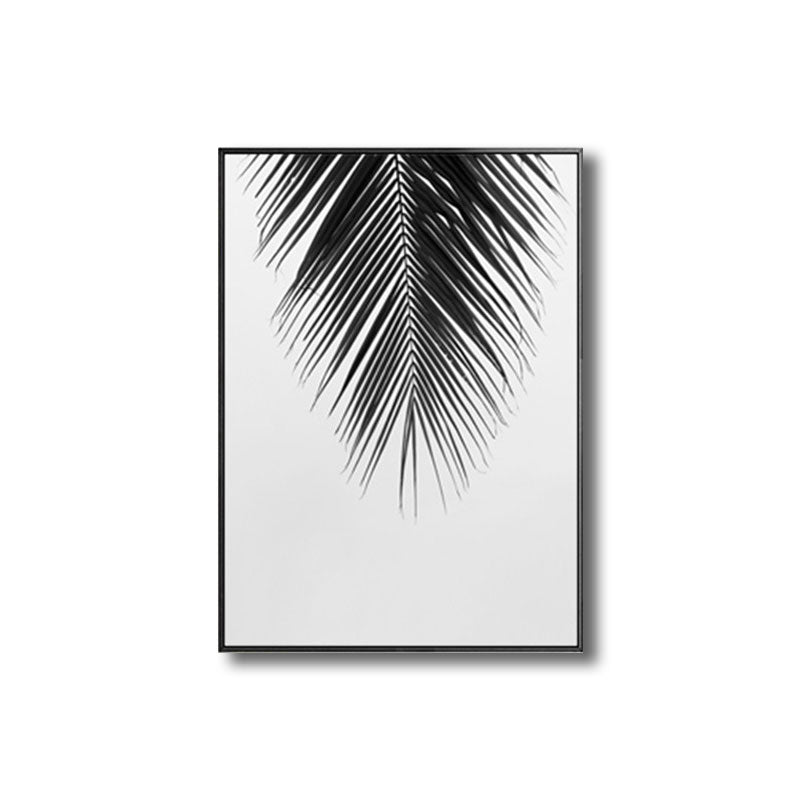 Vivolux | Palm Leaf Wrapped Canvas für Wohnzimmer Pflanzen Wandkunst Druck Schwarz für Home Decor