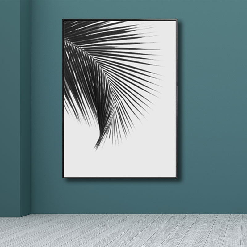 Vivolux | Palm Leaf Wrapped Canvas für Wohnzimmer Pflanzen Wandkunst Druck Schwarz für Home Decor