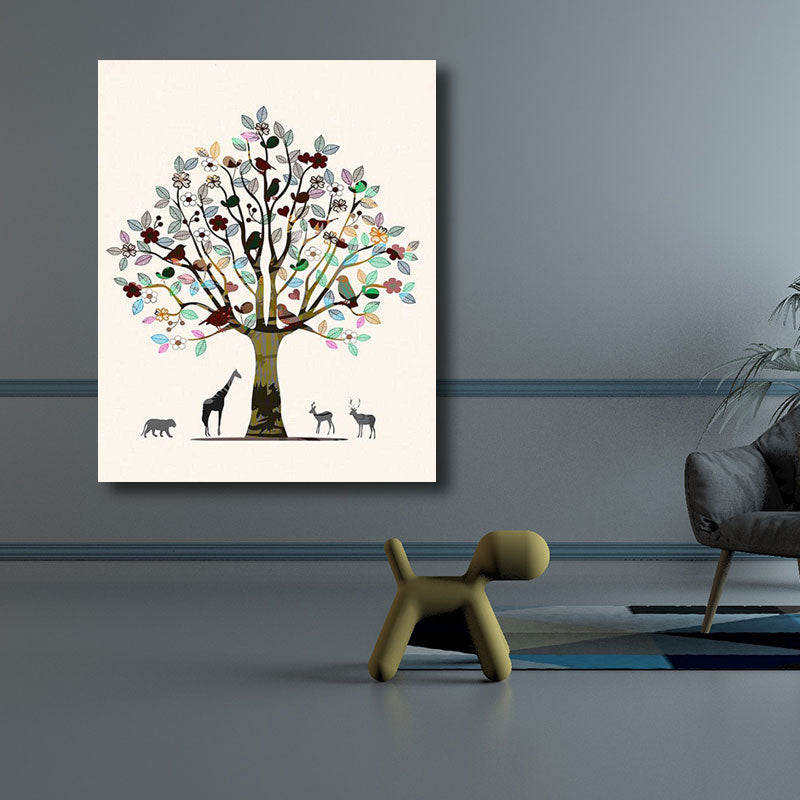 Vivolux | Skandinavische Baum- und Tier-Leinwandkunst Braun Dekorative Wanddekoration für das Wohnzimmer