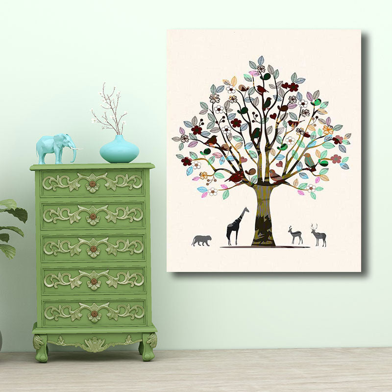 Vivolux | Skandinavische Baum- und Tier-Leinwandkunst Braun Dekorative Wanddekoration für das Wohnzimmer