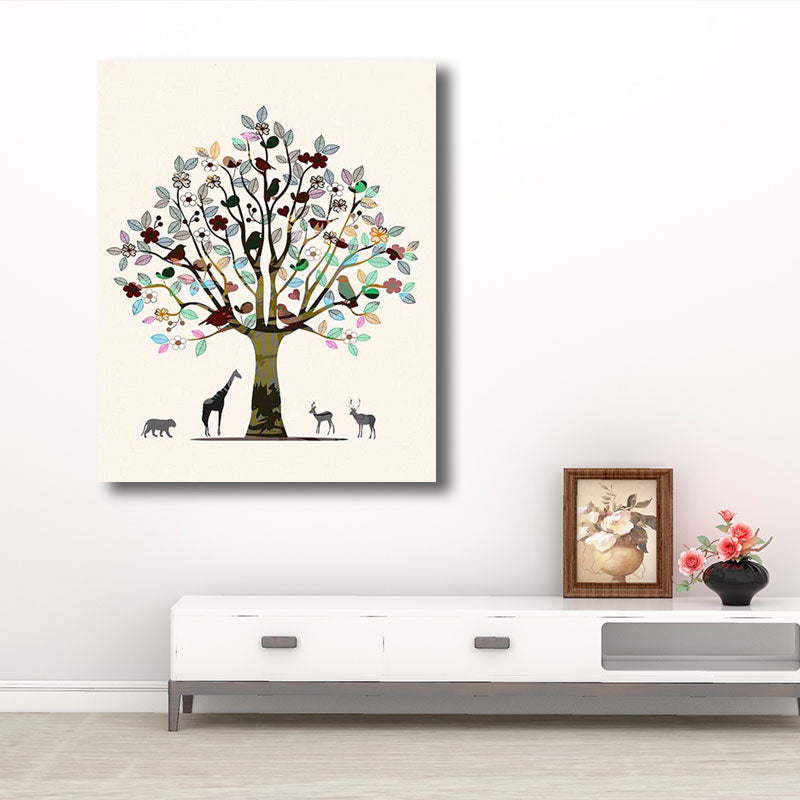 Vivolux | Skandinavische Baum- und Tier-Leinwandkunst Braun Dekorative Wanddekoration für das Wohnzimmer
