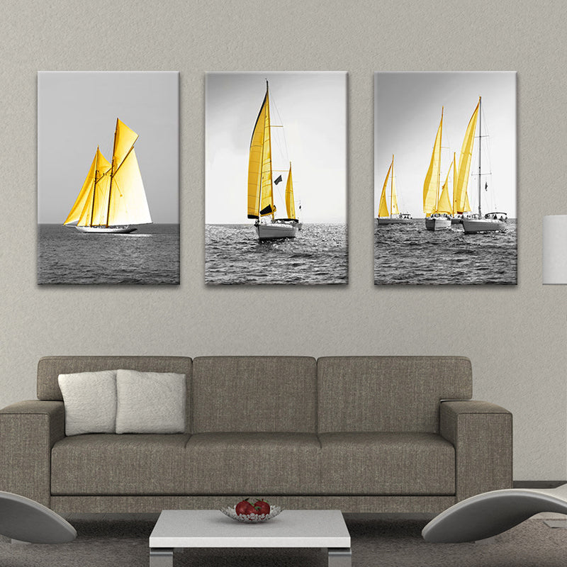 Vivolux | Tropix Ocean Segelschiffe Leinwand Gold und Grau Texturiert Wandkunst Dekor für Zuhause