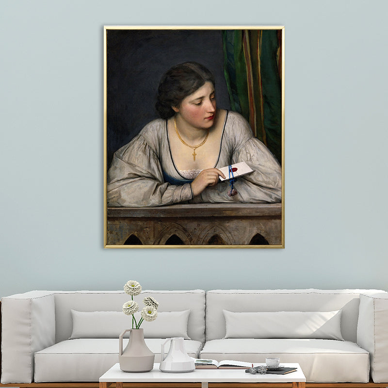 Vivolux | Vintage Figur Ölmalerei Leinwand Haus Innenraum Wandkunst Dekor in Pastellfarbe