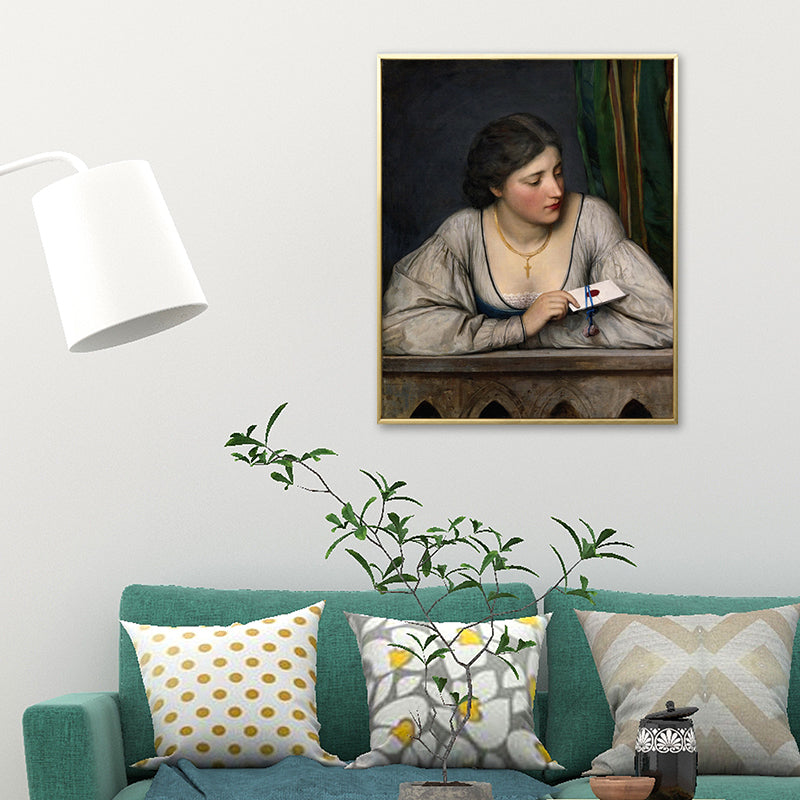 Vivolux | Vintage Figur Ölmalerei Leinwand Haus Innenraum Wandkunst Dekor in Pastellfarbe