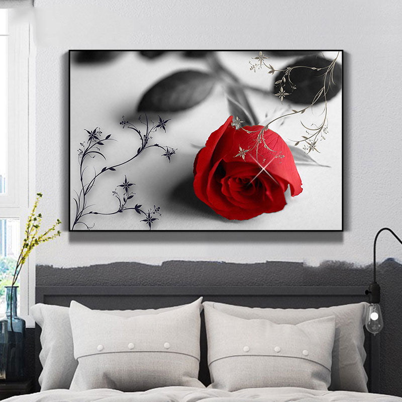 Vivolux | Rote Rose Wandkunstdruck Blumen Zeitgenössische dekorative aufgespannte Leinwand für das Wohnzimmer