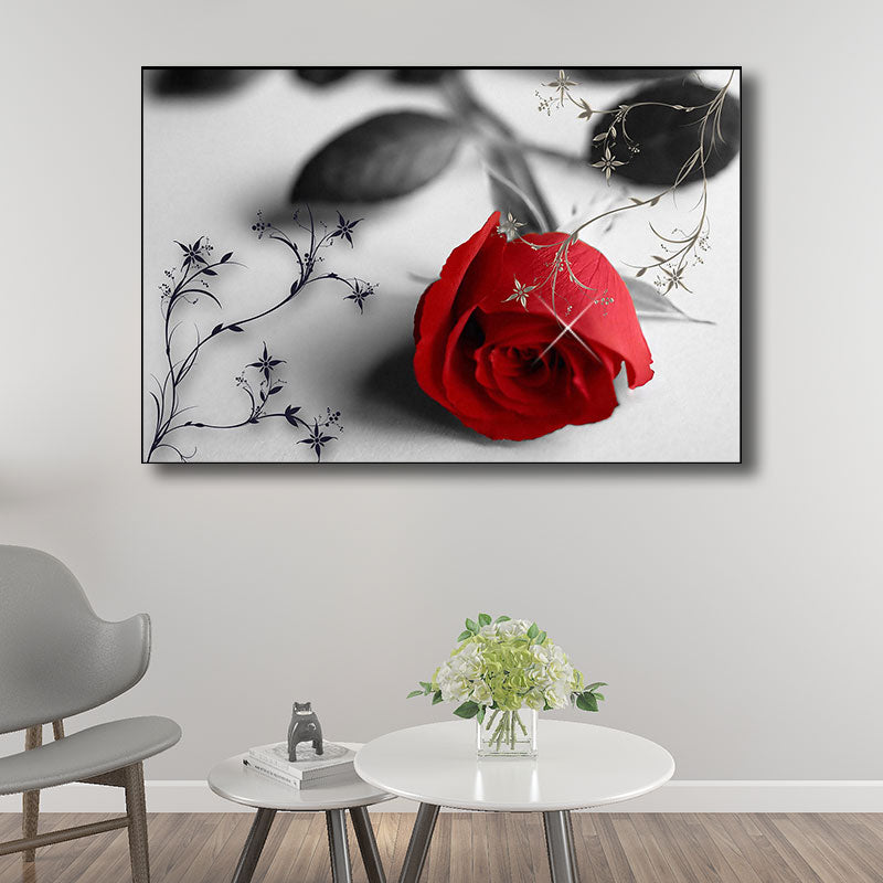 Vivolux | Rote Rose Wandkunstdruck Blumen Zeitgenössische dekorative aufgespannte Leinwand für das Wohnzimmer