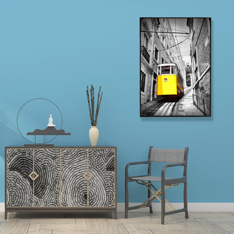 Vivolux | Tramcar Wandkunst Deko Hedendaags Decoratief für Wohnzimmer Leinwanddrucke in Gelb