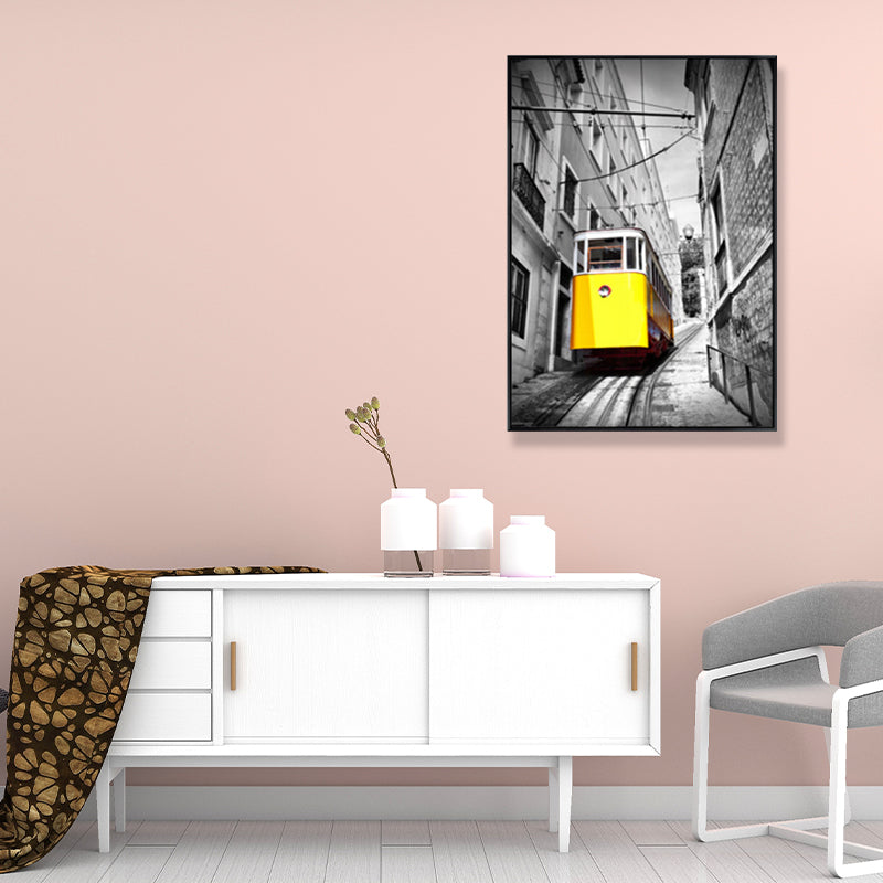 Vivolux | Tramcar Wandkunst Deko Hedendaags Decoratief für Wohnzimmer Leinwanddrucke in Gelb