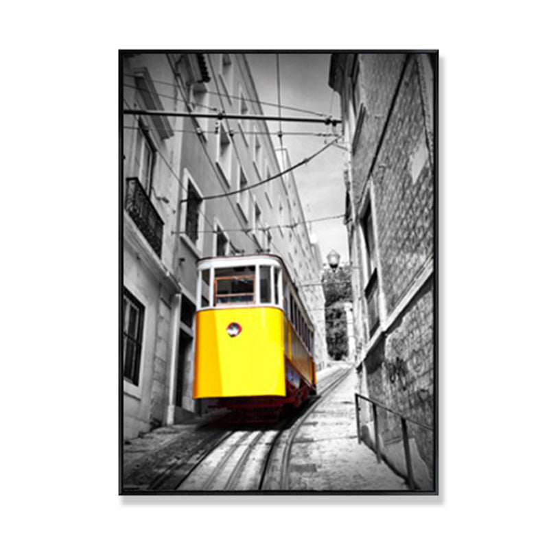Vivolux | Tramcar Wandkunst Deko Hedendaags Decoratief für Wohnzimmer Leinwanddrucke in Gelb