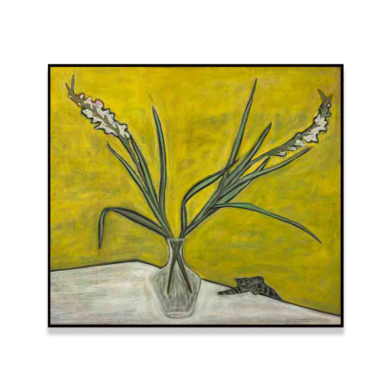 Vivolux | Scandinavisch Bloem en Vaasje Schilderij Gele Textuur Muurdecoratie voor Eetkamer