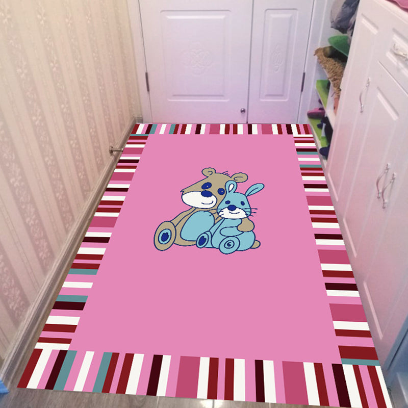 Vivolux | Roze en Blauwe Kinderkamer Tapijt Dieren Vogel Olifant Giraf Patroon Tapijt Polyester Antislip Vloerkleed